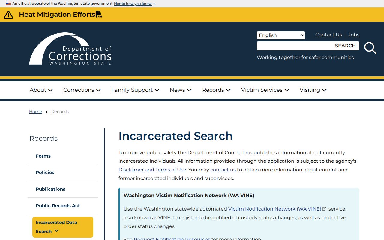 Washington DOC search for Ferry County custody follow-up