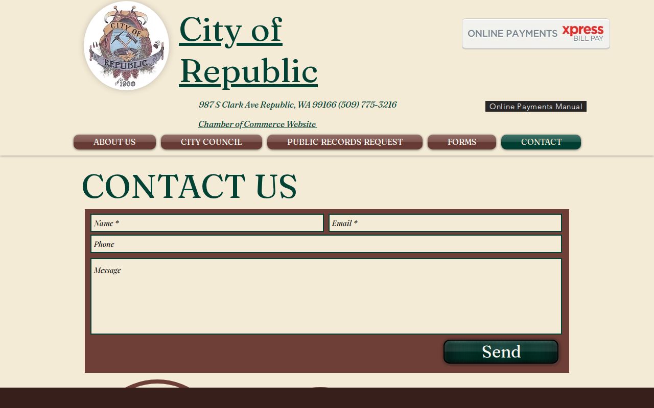 Ferry County Republic law-enforcement record routing on the City contact page